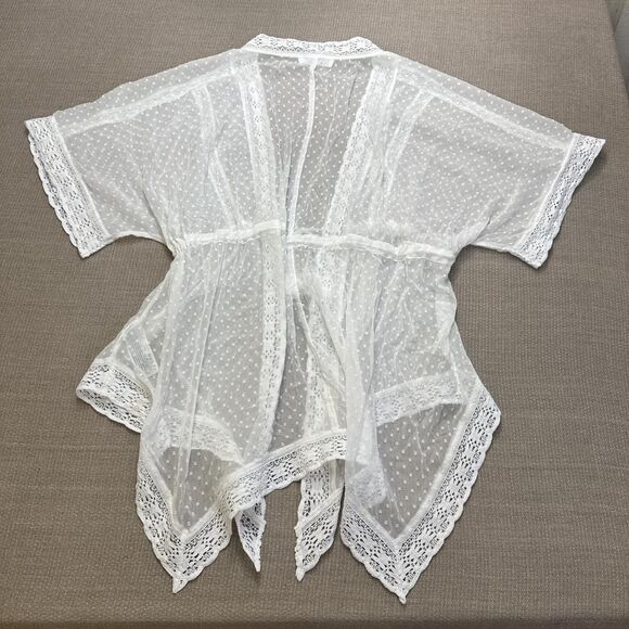 Abercrombie Boho Cottage Sheer White Polka Dot Lace Kimono Robe Fairy Cover Up - Picture 6 of 7